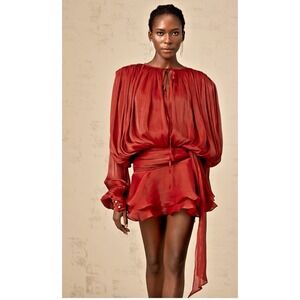 Miss Rosier eugenie pleated ruffle Red Mini Dress NWT size M